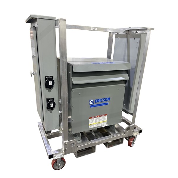 Ericson Mobile Power Distribution Cart, Vented Enclosure on Wheeled Metal Frame with Power Connectors