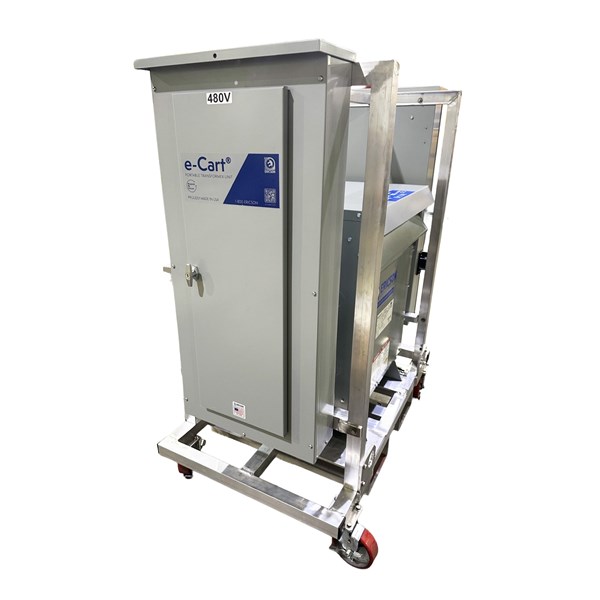 Ericson e‑Cart portable 480V transformer unit on wheeled metal frame