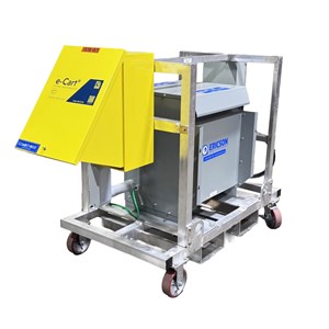 Ericson e‑Cart® portable transformer unit with yellow enclosure and wheeled aluminum frame