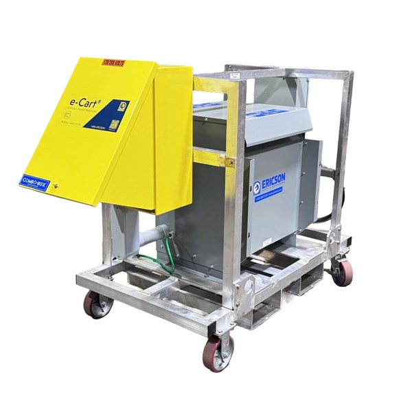 Ericson e‑Cart® portable transformer unit with yellow enclosure and wheeled aluminum frame