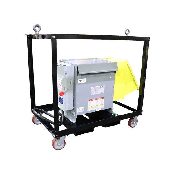 Side view of Ericson e-Cart Industrial Power Distribution Unit, Wheeled Steel Frame with Lifting eyes